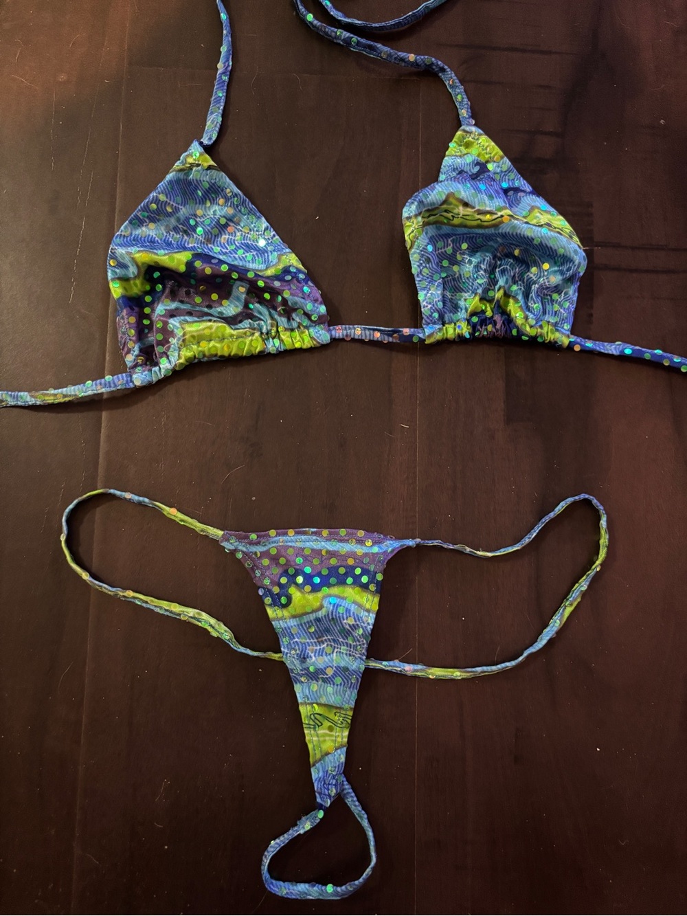 Vintage Y2K Electric Lingerie sequin bikini set, early 2000s micro thong small
